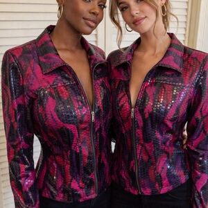 Ruby Rd. Women's Vibrant Pink and Black Leather Jacket